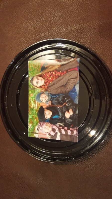 photo glued to center of platter