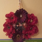 photo wreath hanging on wall
