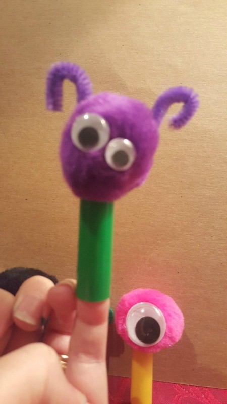 Marker Cap Finger Puppets - with pipe cleaner antenna close up