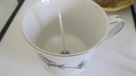 Teacup Candle - using leftover wick for a second candle, wick in cup