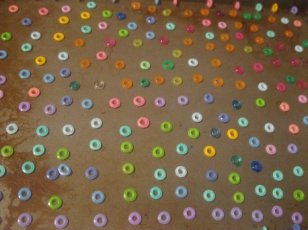 Melted Perler Beads - melted beads cooling on pan