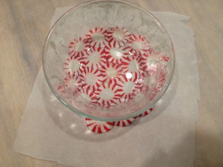 Peppermint Candy Bowls - place bowl over candies and center