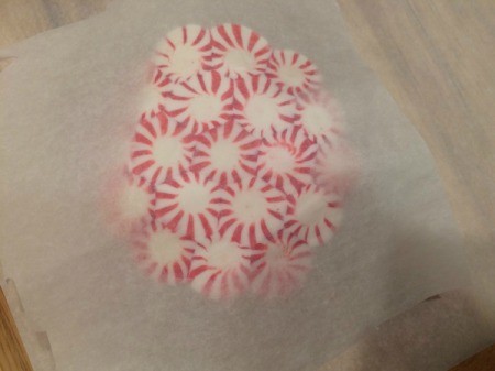 Peppermint Candy Bowls - flip bowl, candies, and paper over