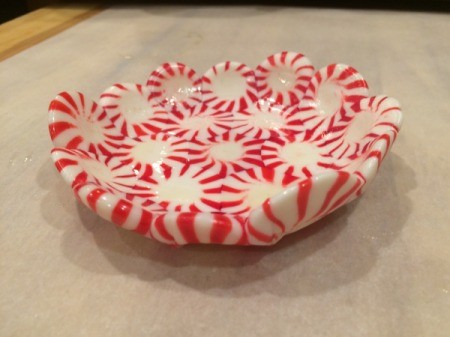 Peppermint Candy Bowls - carefully remove glass bowl from candy bowl, wipe off any excess cooking spray