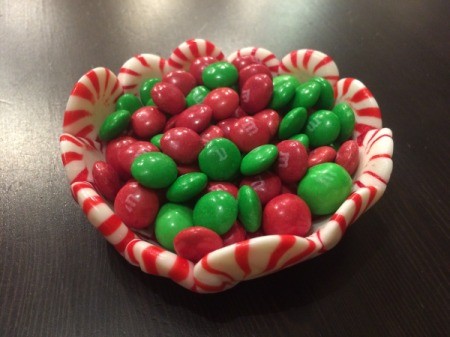Peppermint Candy Bowls - add candies to peppermint candy bowl