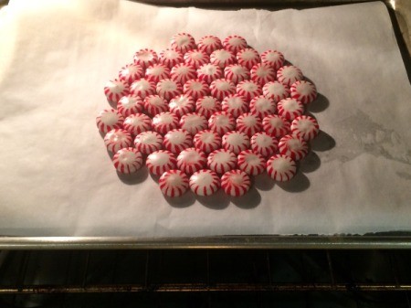 Peppermint Candy Bowls - softening all mints at the same time in oven