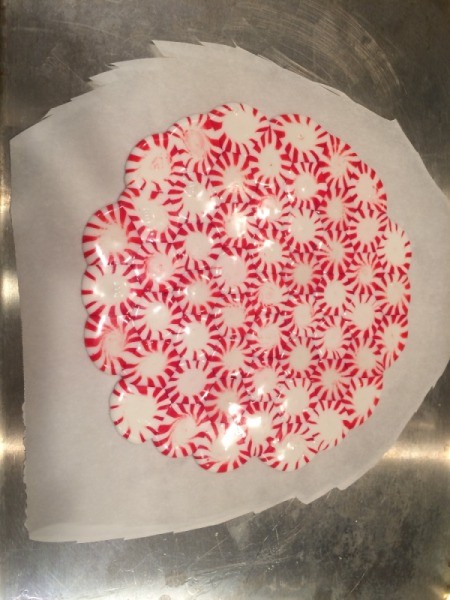 Peppermint Candy Bowls - excess parchment paper cut away
