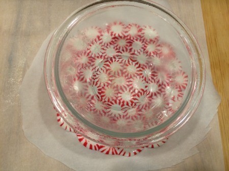 Peppermint Candy Bowls - glass bowl centered on large candy circle