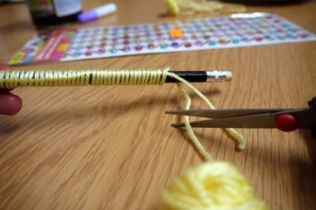 Yarn Flower Hair Clip - snip yarn leaving a short tail