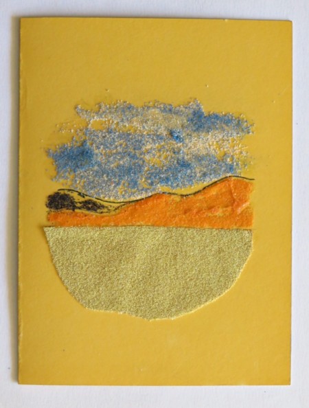 Desert Inspired Birthday Card - sky created with glue and blue and white sand