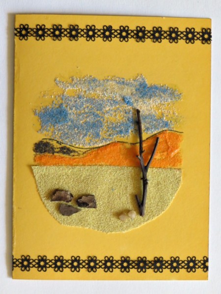 Desert Inspired Birthday Card - add a strip of lace tape to the top and bottom of the card and trim edges