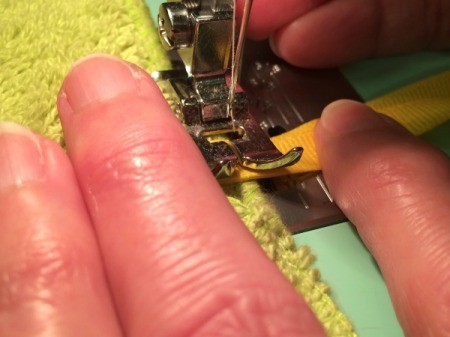 Washcloth Travel Toothbrush Holder - sewing ribbon tie in place