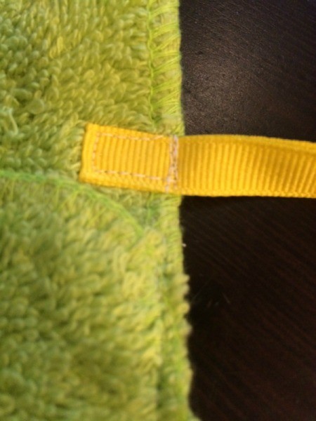Washcloth Travel Toothbrush Holder - closeup of sewn tie