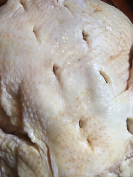 Crispiest Roast Chicken - cutting marks in bottom of chicken