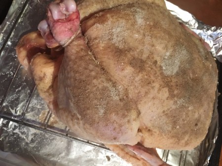 Crispiest Roast Chicken - chicken with rub applied