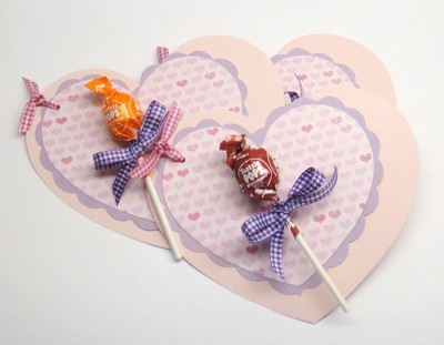 Lollipop Heart Cards - heart shaped cards with lollipops on front