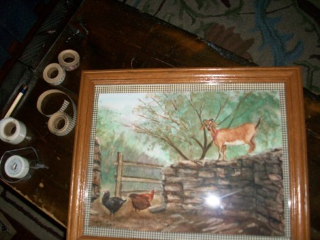 Fabric Tape Mat for Paintings or Photos - painting in frame after adding tape