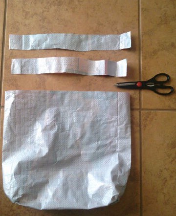 cut circular strip into two equal pieces to make the handles for the dog food bag tote