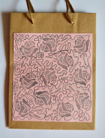 Cupid's Love Gift Bag - decorated pink paper glued to brown paper gift bag