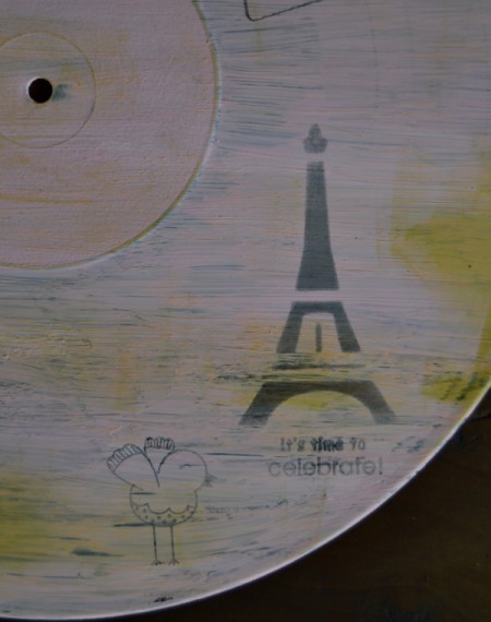Love You Madly Vinyl Record Underplate   - use black ink and a stencil to add Eiffel Tower to plate