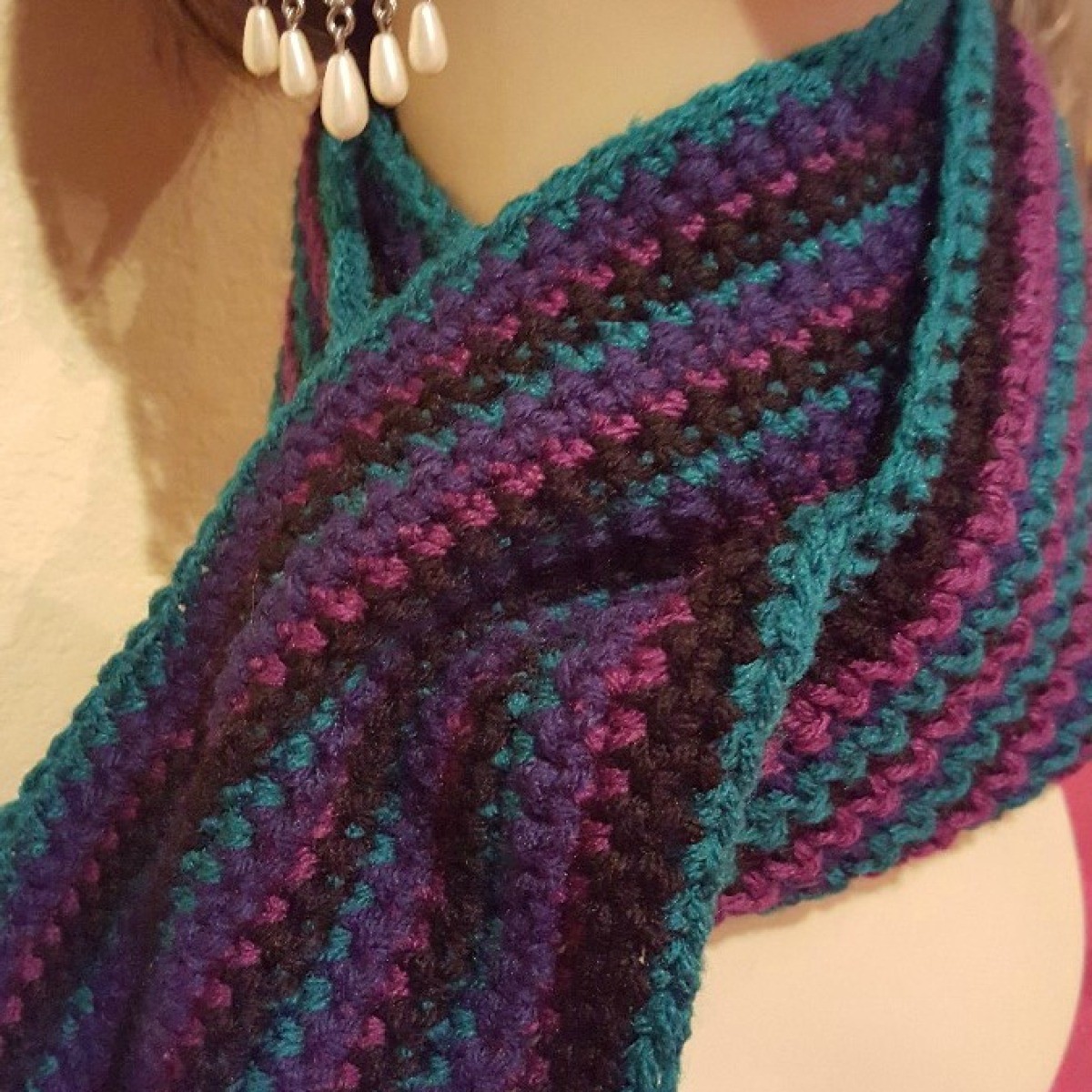 Peacock Stripes Crocheted Scarf | ThriftyFun