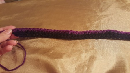 repeat single crochet stitch for this row again fasten off and leave a long tail