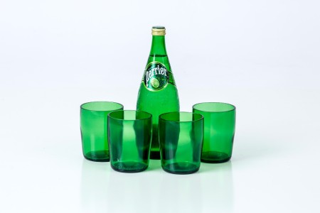 Perrier Green Water Bottle Cut Glasses Green, Eco Tumblers