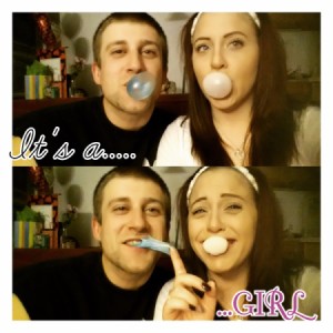 couple with pink and blue bubble gum