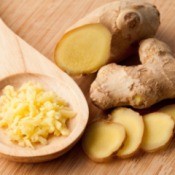 ginger root, slices, and grated