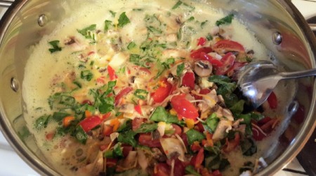 Healthy Breakfast Burritos - cooking the eggs and veggies
