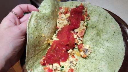 Healthy Breakfast Burritos - filling the burrito