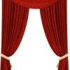 Red tieback curtains on a white background