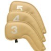 Three tan leather golf club covers against white background.  Covers are labelled 3, 4, and 5.