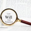 Legal document with magnifying glass highlighting the words "Last Will and Testament"