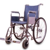 Purple Wheelchair against a white background