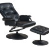 Black Leather swivel recliner and ottoman against white background