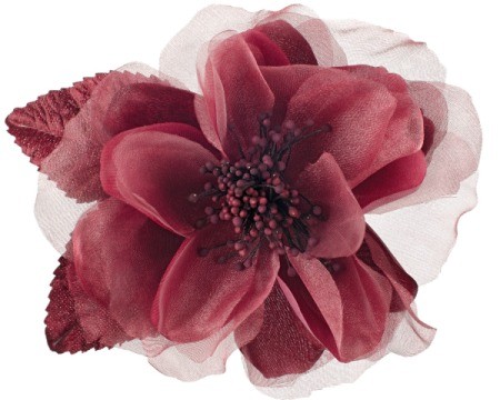 A single maroon fabric flower against a white background