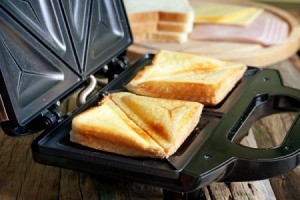 Sandwich toaster with toasted sandwich
