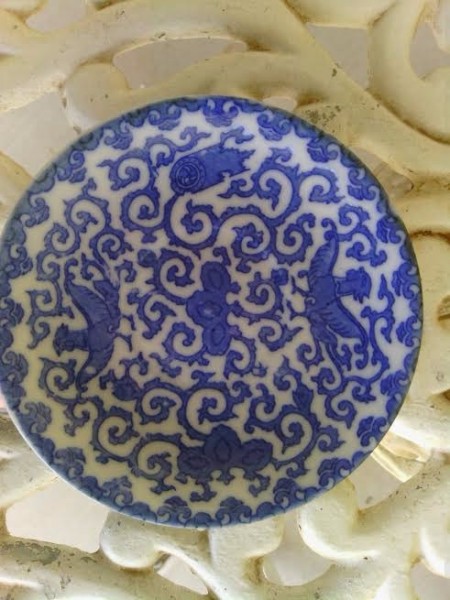 blue intricate vine and bird pattern