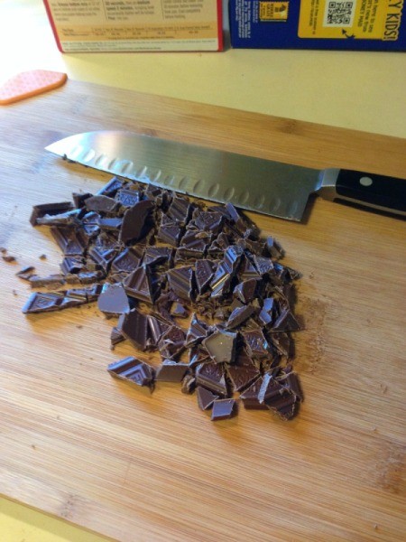 Chopped chocolate bars.