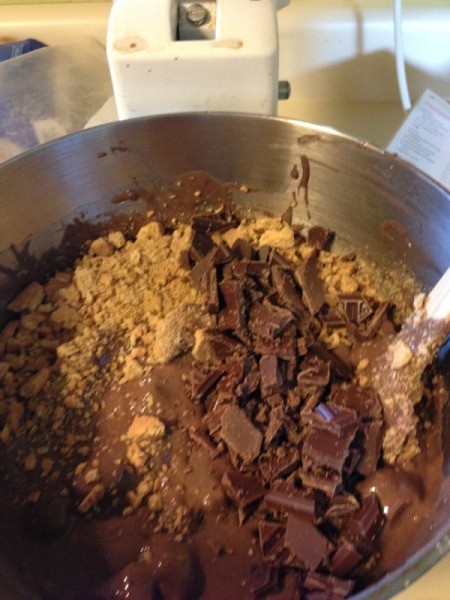 Cake mix with s'mores ingredients added.