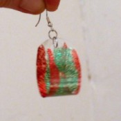 red and green decorated plastic bottle earrings