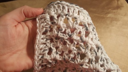 Crocheted V-Stitch Dishcloth - holding the dishcloth