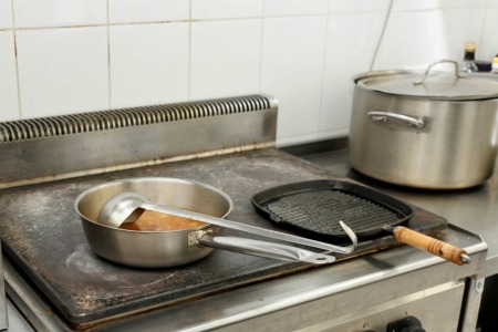 Commercial Kitchen Stovetop and tile backsplash