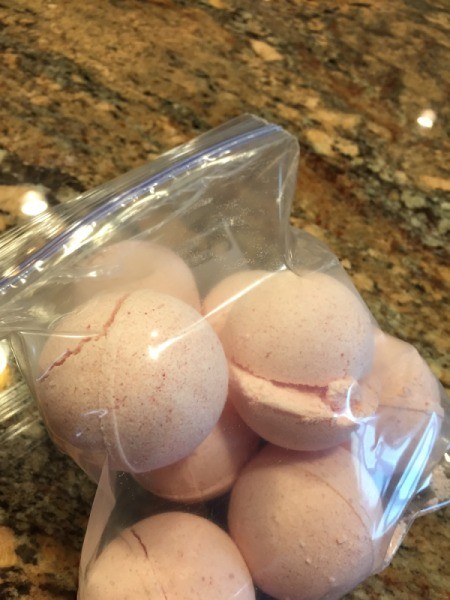 cracked bath bombs in plastic bag