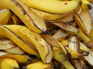 Close up of a pile of banana peels