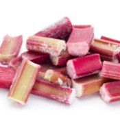 Frozen rhubarb on a white background