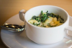 Bowl of Spinach Mac and Cheese on a white plate