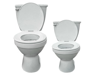 Large and small white toilets on a white background