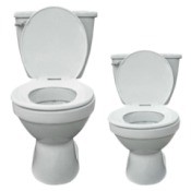Large and small white toilets on a white background